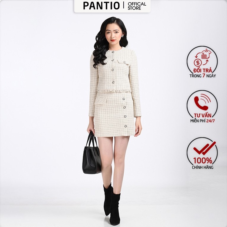 Chân váy ngắn chất liệu tweed dáng chữ A có túi đính khuy phía trước BJN92262 - PANTIO