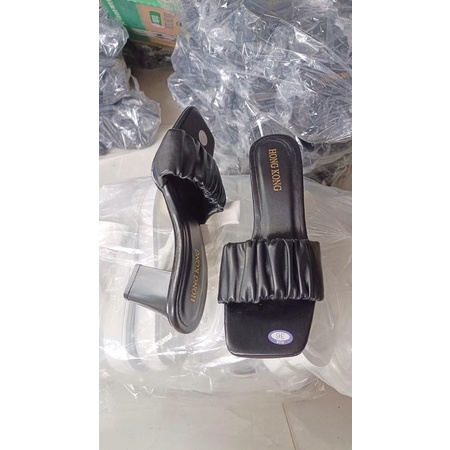 Giày Cao Gót Nữ Quai Nhún Ngang Cao 5 Phân Đế Vuông