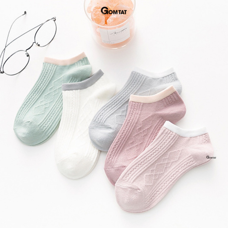 Set 5 đôi tất nữ cổ thấp GOMTAT hoạ tiết nhiều màu, phong cách hàn quốc, chất liệu cotton mềm mịn êm ái  -CB069