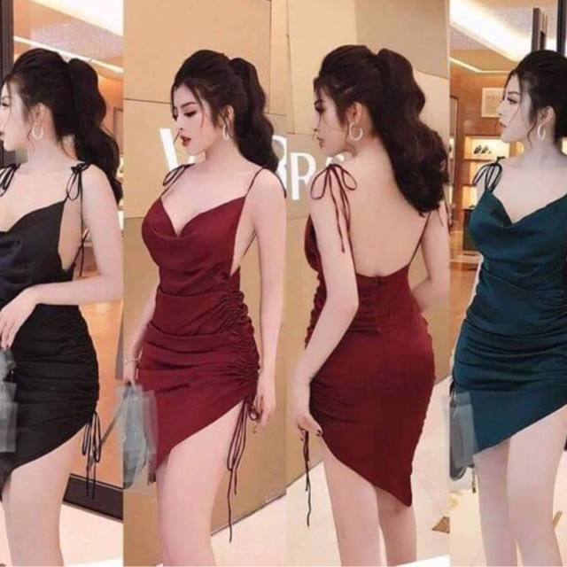 Đầm body 2 dây rút sexy phi thun và ảnh thật( kèm ảnh khách mặc)