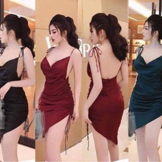 Đầm body 2 dây rút sexy phi thun và ảnh thật( kèm ảnh khách mặc)