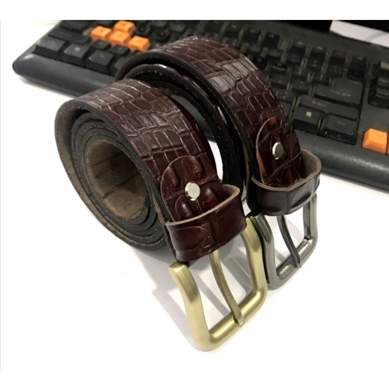 Da Bò trơn + dập vân cá sấu 1 lớp khoá kim