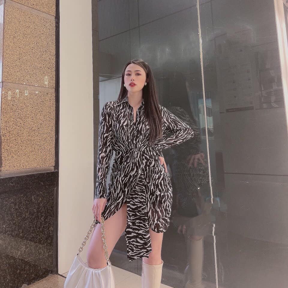 VÁY SƠ MI DÁNG DÀI CHÉO TÀ CÓ NƠ DÀI CHIẾT EO KHOE DÁNG