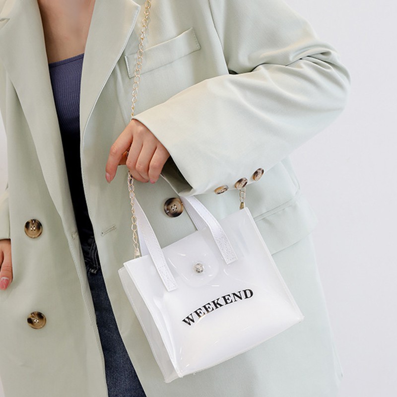 Túi Đeo Vai Bằng Nhựa Pvc Trong Suốt Phối Dây Xích Thời Trang