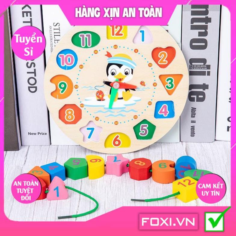 Bộ đồ chơi gỗ Foxi-Đồ chơi trẻ em thông minh-xâu hạt làm toán Montessori sáng tạo-khéo léo-siêu rẻ-Bé vừa học vừa chơi