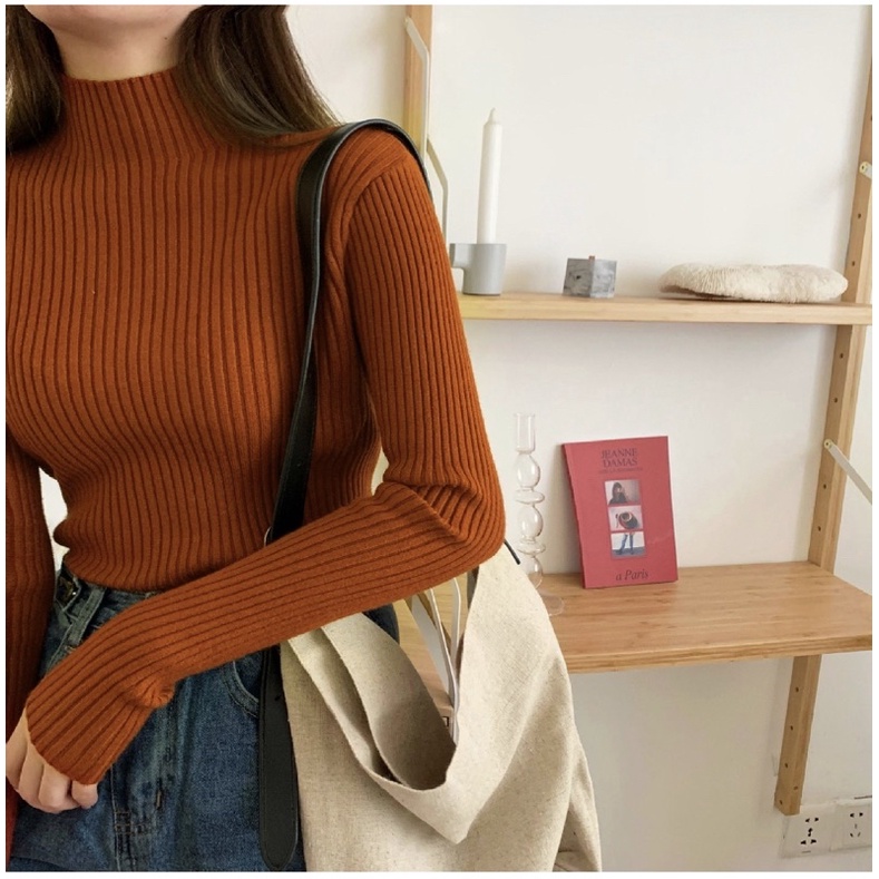 Áo len cổ 3 phân gân nhỏ mềm mại