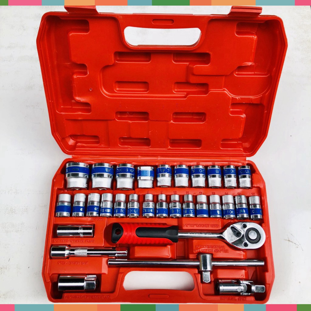 . Bộ Khẩu Tuýp 1/2 Đài Loan Đa Năng 32 Chi Tiết Cao Cấp Không Gỉ AUTO TOOLS