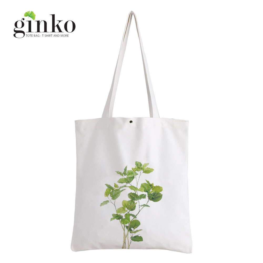 Túi vải tote GINKO kiểu basic dây kéo in hình cây thạch nam G52