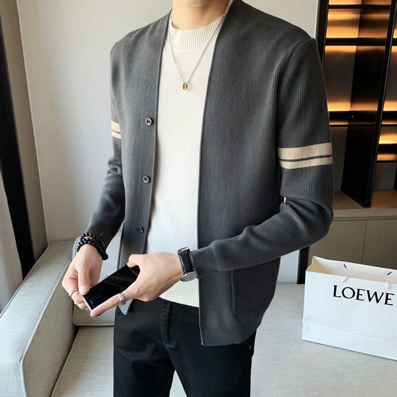 Áo Khoác Cardigan Dệt Kim Cổ Chữ V Dáng Ôm Phong Cách Hàn Quốc Cho Nam Giới