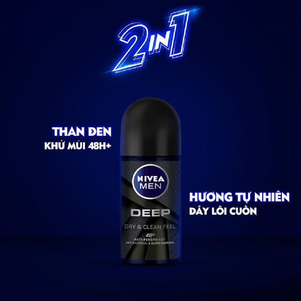 Lăn Khử Mùi Nivea Men Than Hoạt Tính 50ml, Đen