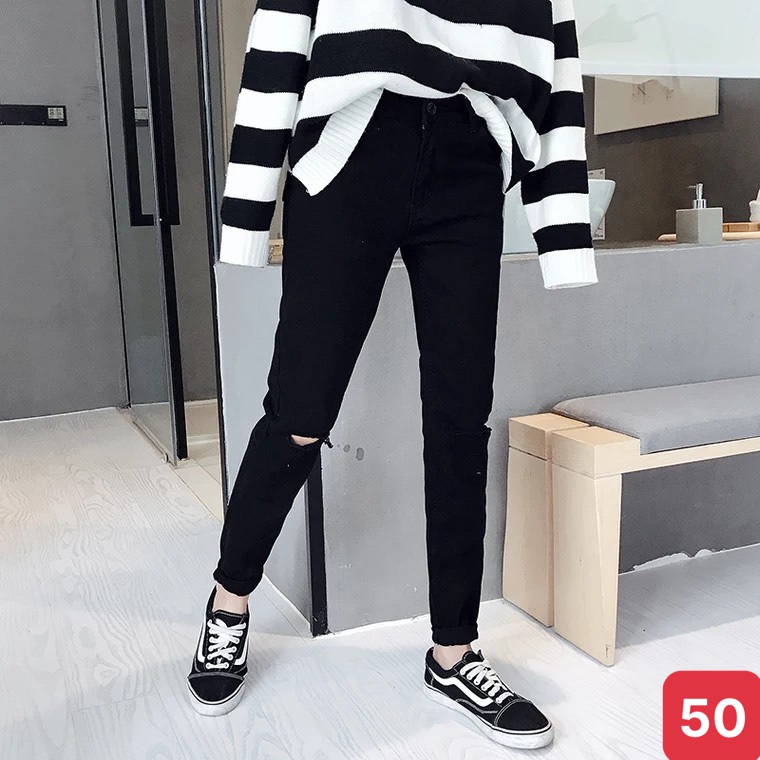 Quần jean nam màu đen trơn rách gối chất bò cao cấp co dãn 4 chiều đẹp from dáng rin skinny ADO Q139