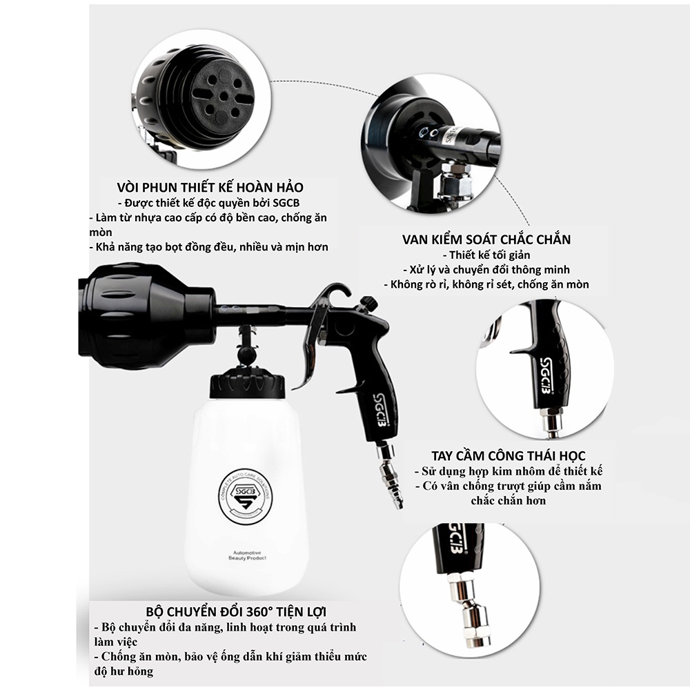 Bình tạo bọt tuyết rửa xe khí nén SGCB bình phun bọt tuyết cầm tay SGGC088 bình Foam 1000ml miệng rộng Nhật Bản Mart