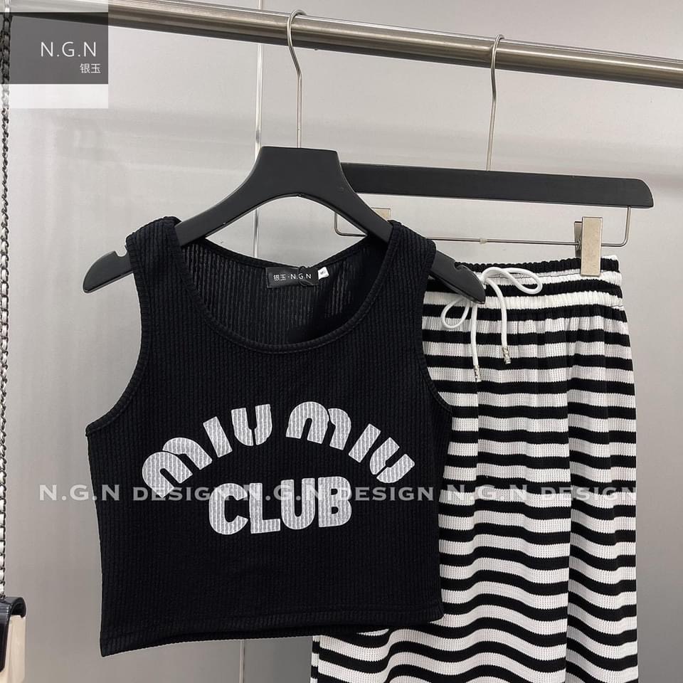Set áo MIU cv kẻ dài bé gái