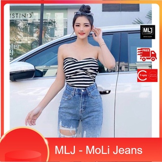 Quần jean ngố / lửng BIG SIZE lưng cao, co dãn mạnh rách loang đẹp 3310