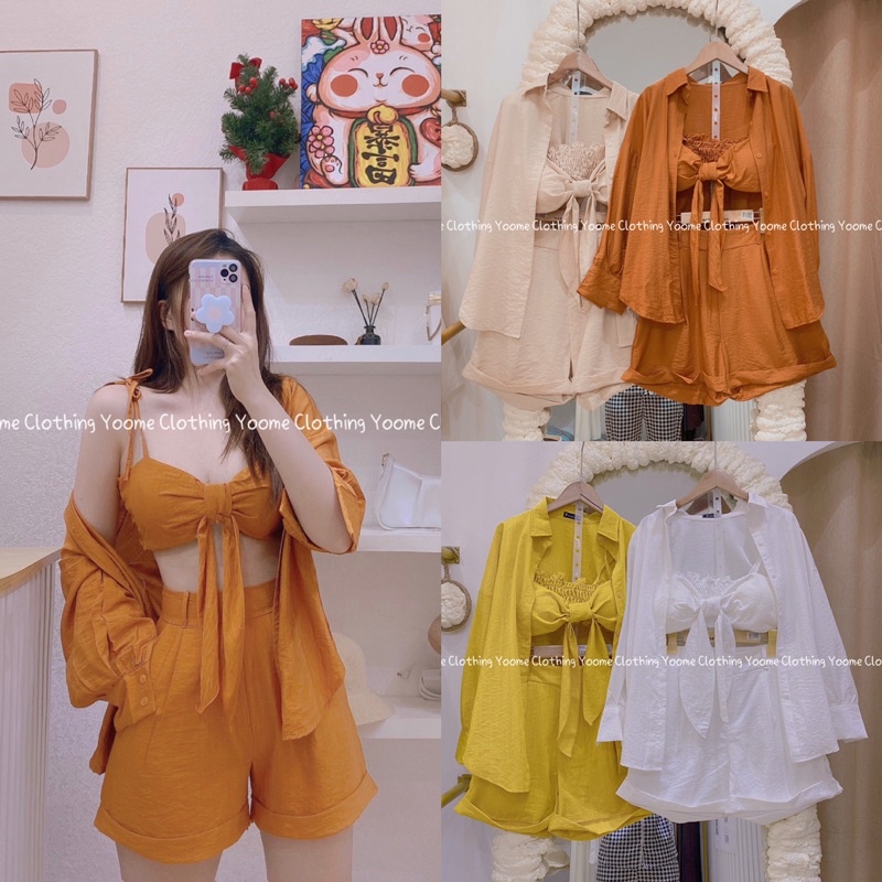 Set 3 món đi biển bra ,quần , áo sơ mi form rộng chất lụa hàn cho nữ Yoome clothing ( ảnh chụp tại shop )