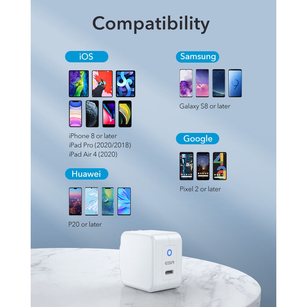 Cục sạc nhanh ESR mạnh mẽ cao cấp dành cho IP12/12 Pro Max/Pro/Xs Max/Note 20 Ultra