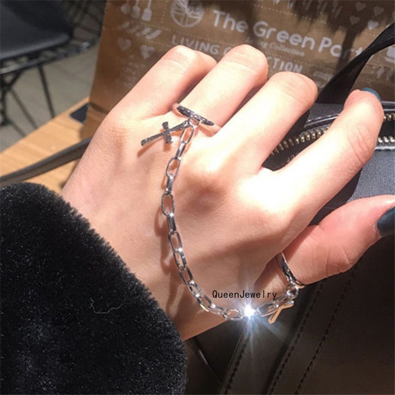 Nhẫn Hình Thánh Giá Dây Xích Có Thể Điều Chỉnh Phong Cách Hip Hop Cổ Điển