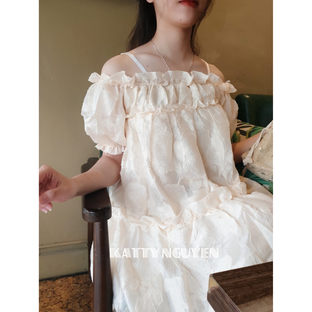 Đầm thiết kế dáng babydoll trễ vai KT216 (Tặng cài áo) | BigBuy360 - bigbuy360.vn