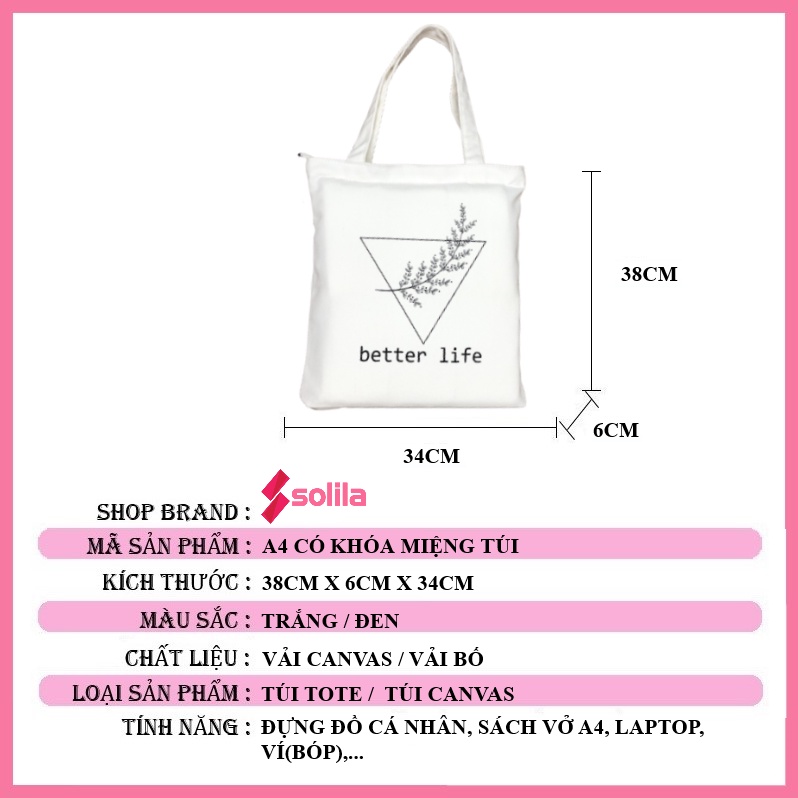 Túi tote vải canvas có khóa miệng Butter life cho bạn nữ đi học đi chơi - Solila.vn