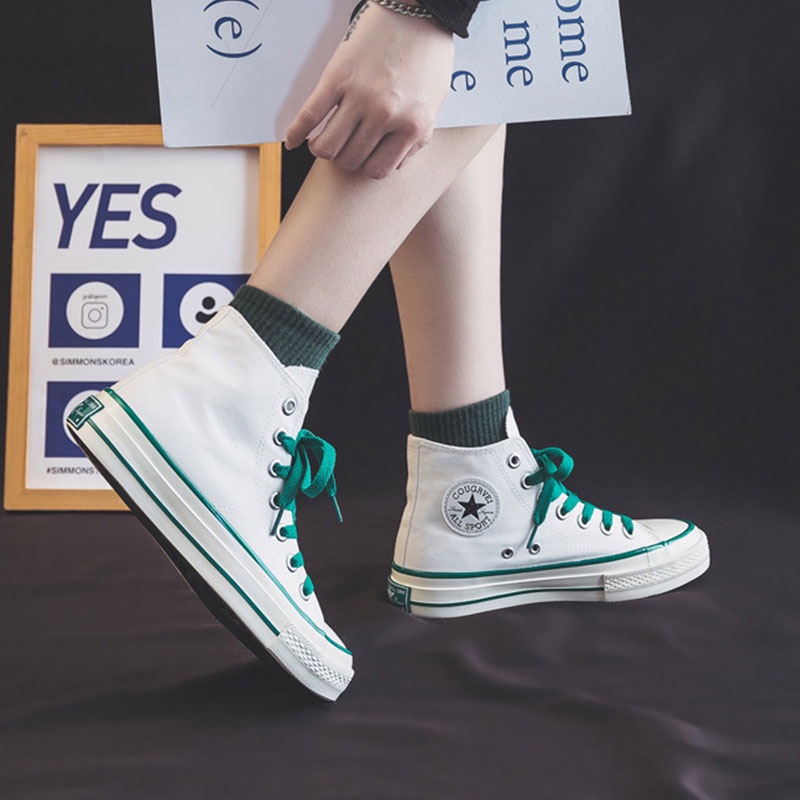 Giày thể thao RENBEN vải canvas cổ cao đế bằng màu xanh dương thời trang mùa hè 2022