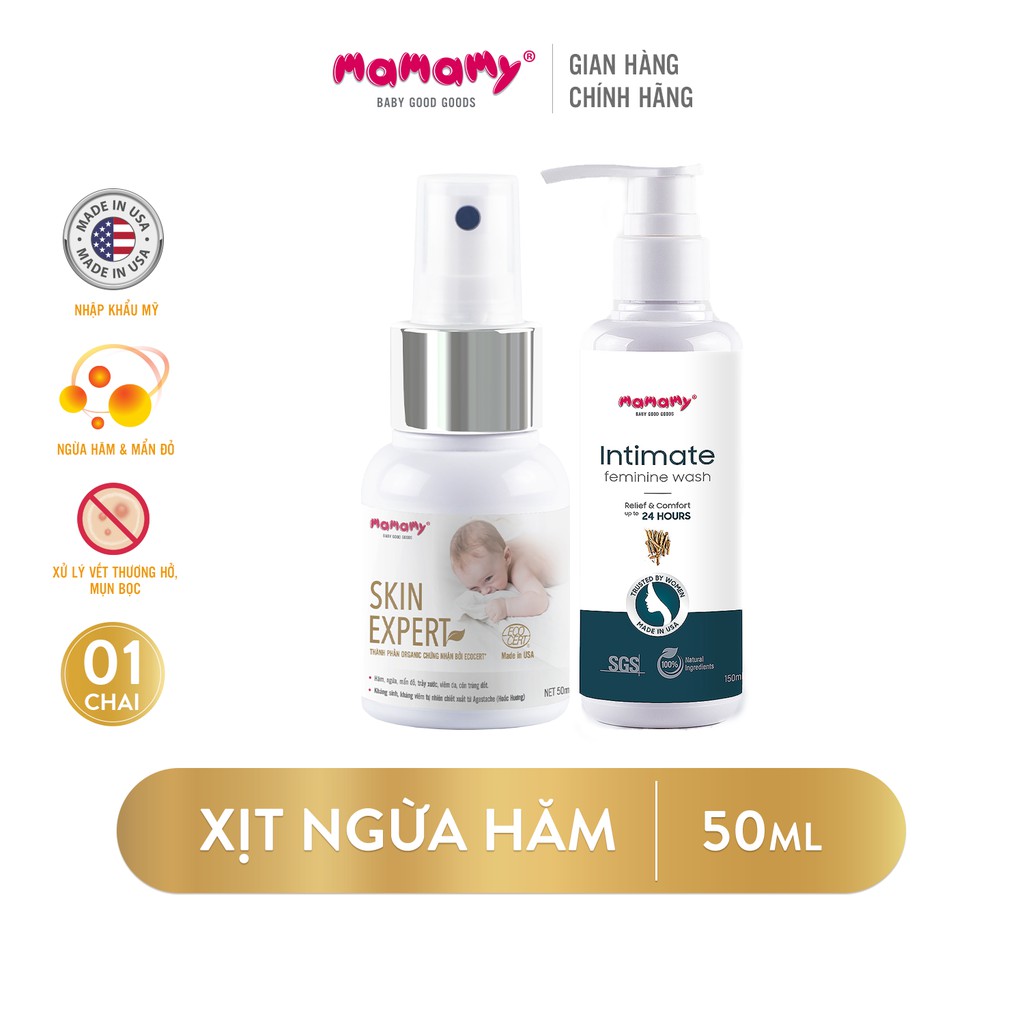 Xịt viêm da Skin Expert Mamamy 50ml kháng khuẩn và 1 chai Dung dịch vệ sinh phụ nữ Mamamy 150ml