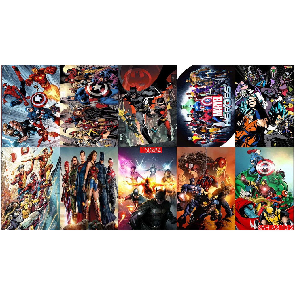 Combo Set 10 tờ Decal dán tường Hoạt Hình Siêu Anh Hùng