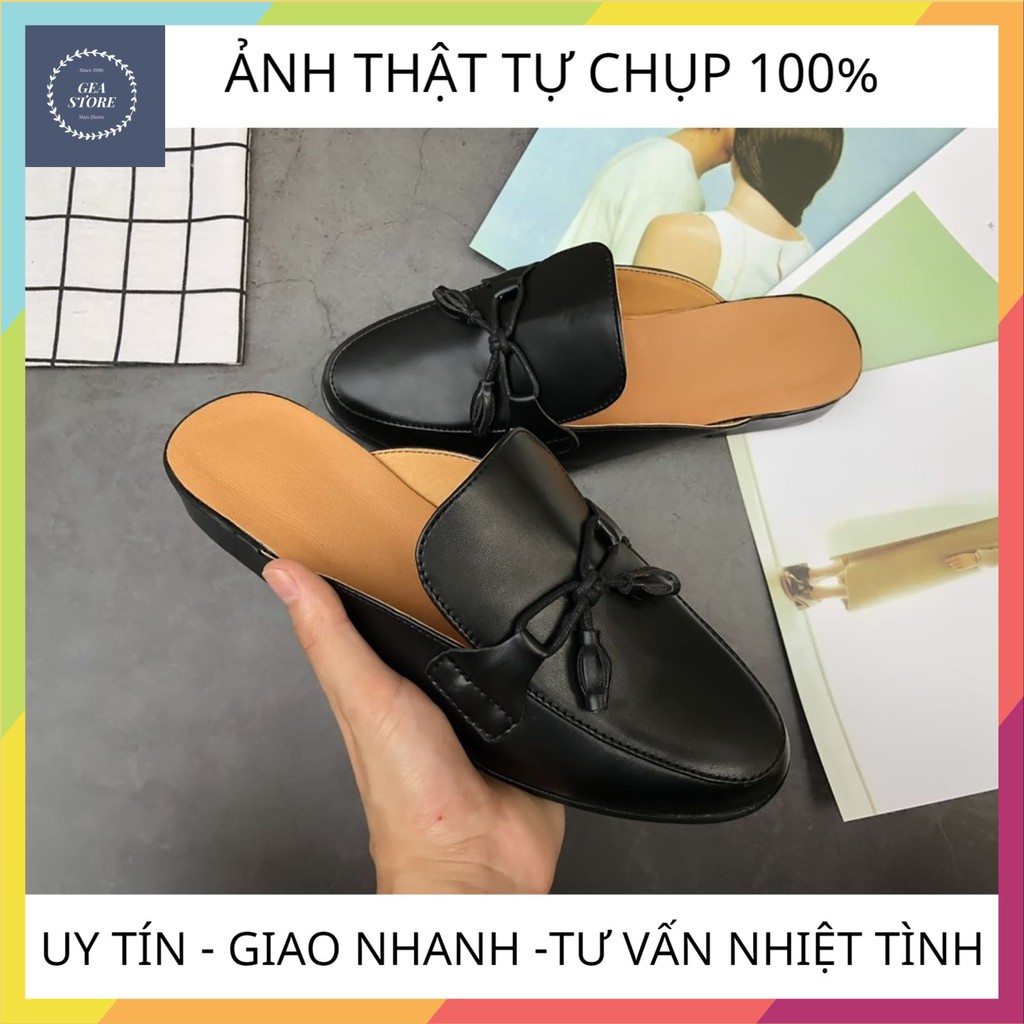 Giày sục nam phong cách trẻ trung, Sục nam cao cấp kết hợp nơ chất liệu da bò pu bền đẹp đế cao su đúc - Mã GEA26 | BigBuy360 - bigbuy360.vn