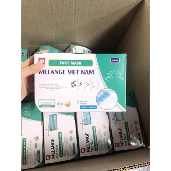 Khẩu trang y tế kháng khuẩn 4 lớp chuẩn hãng Melange ( Hộp 50 cái)