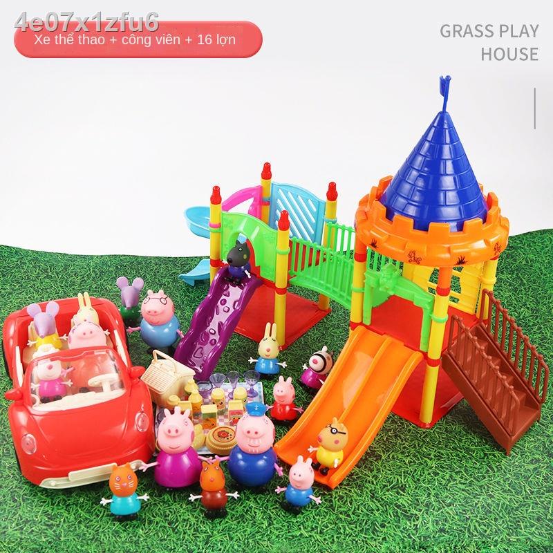 ❈ ✖ ❁▦Đồ chơi Peppa Pig Little Một gia đình bốn người Nhà trẻ em đầy đủ nhân vật Bộ cô gái xe