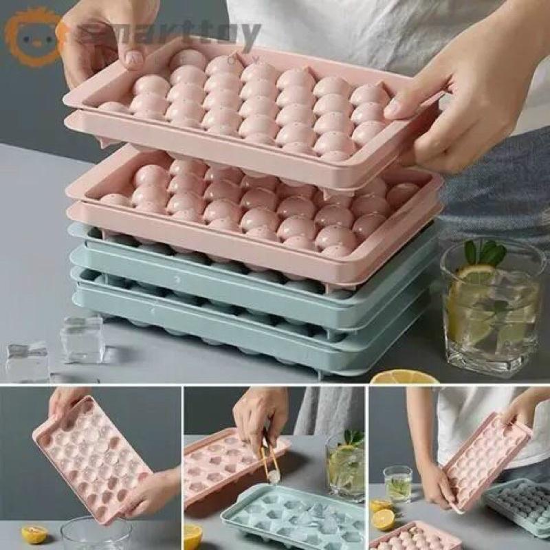 Khay đá tròn, khuôn làm đá có nắp đậy thông minh hình viên bi 33 viên