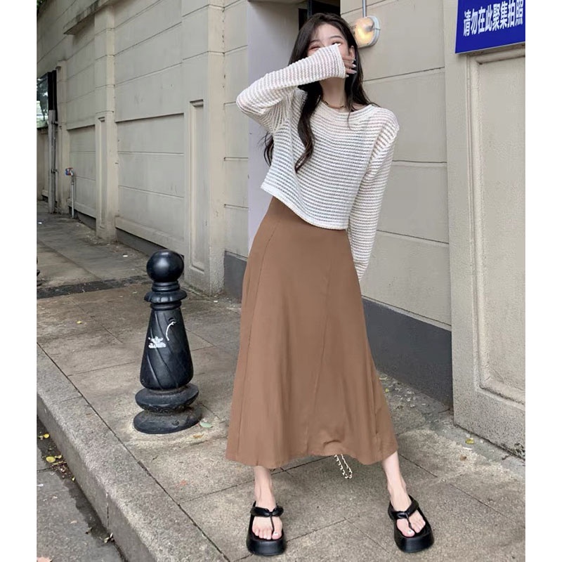 Sét Váy 2 Dây Thun Tăm Kèm Áo Len Lưới Dài Tay M2776- Lolla_Fashion