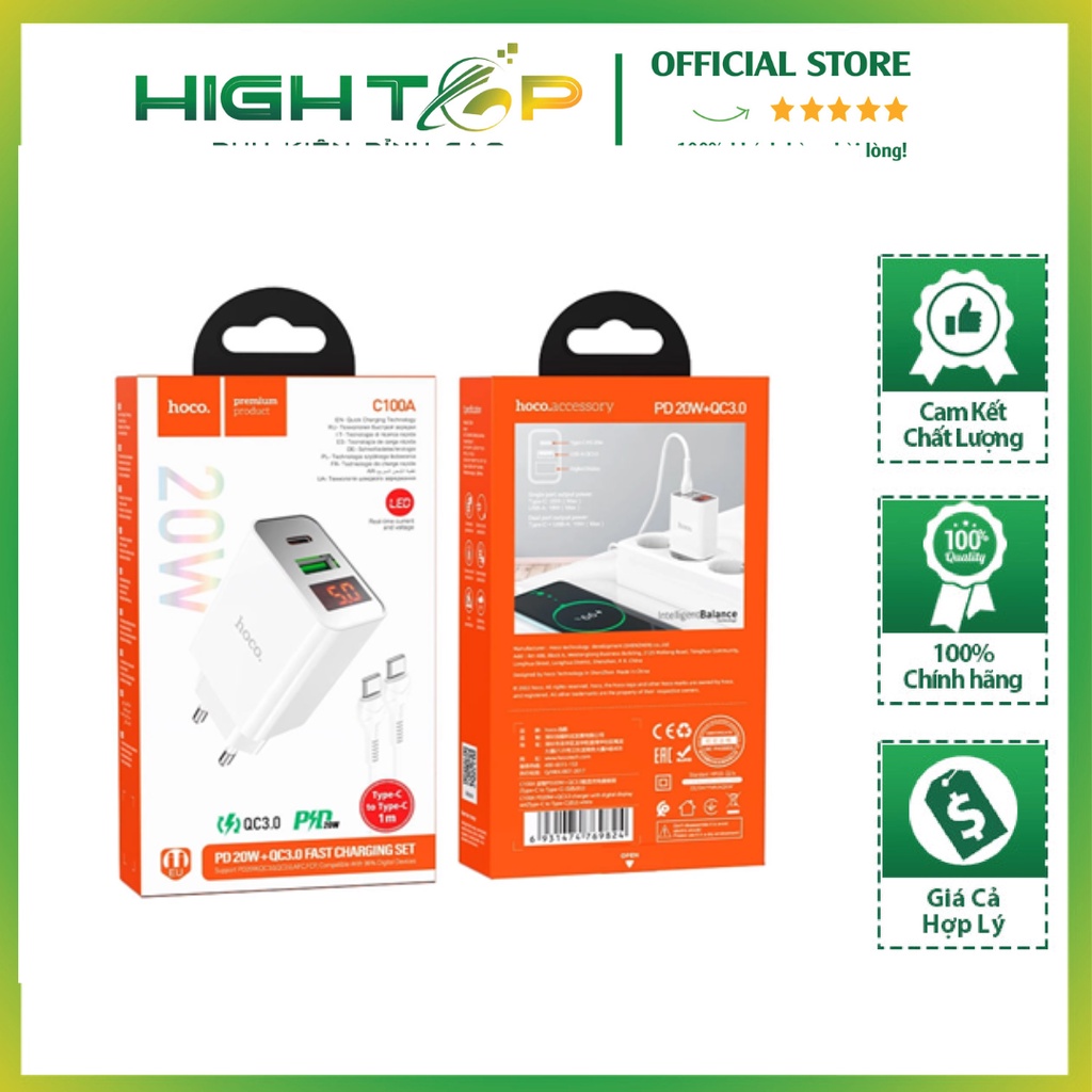 Cốc Sạc Nhanh C100A PD20W + QC3.0 BỘ SẠC Typec To IP (EU) Chính Hãng [BH 1 Năm]