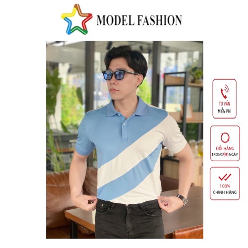 Áo thun polo nam cổ bẻ họa tiết sọc chéo chất liệu vải cá sấu Cotton mềm mịn Model Fashion