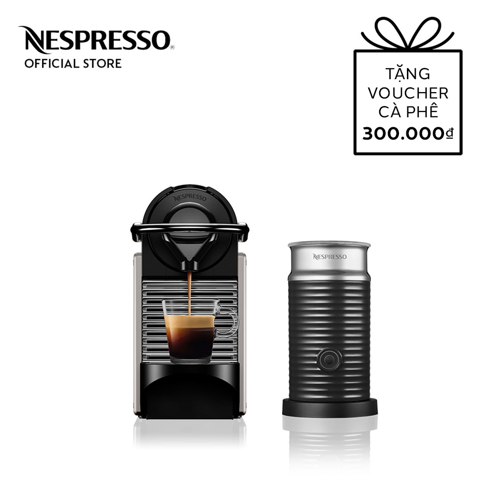 [Mã ELHADEV giảm 4% đơn 300K] Bộ máy pha cà phê Nespresso Pixie - Đen &amp; máy đánh sữa Aeroccino 3