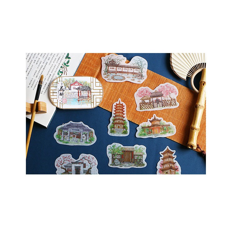 Túi 20 hình dán sticker cổ phong đình viện size to