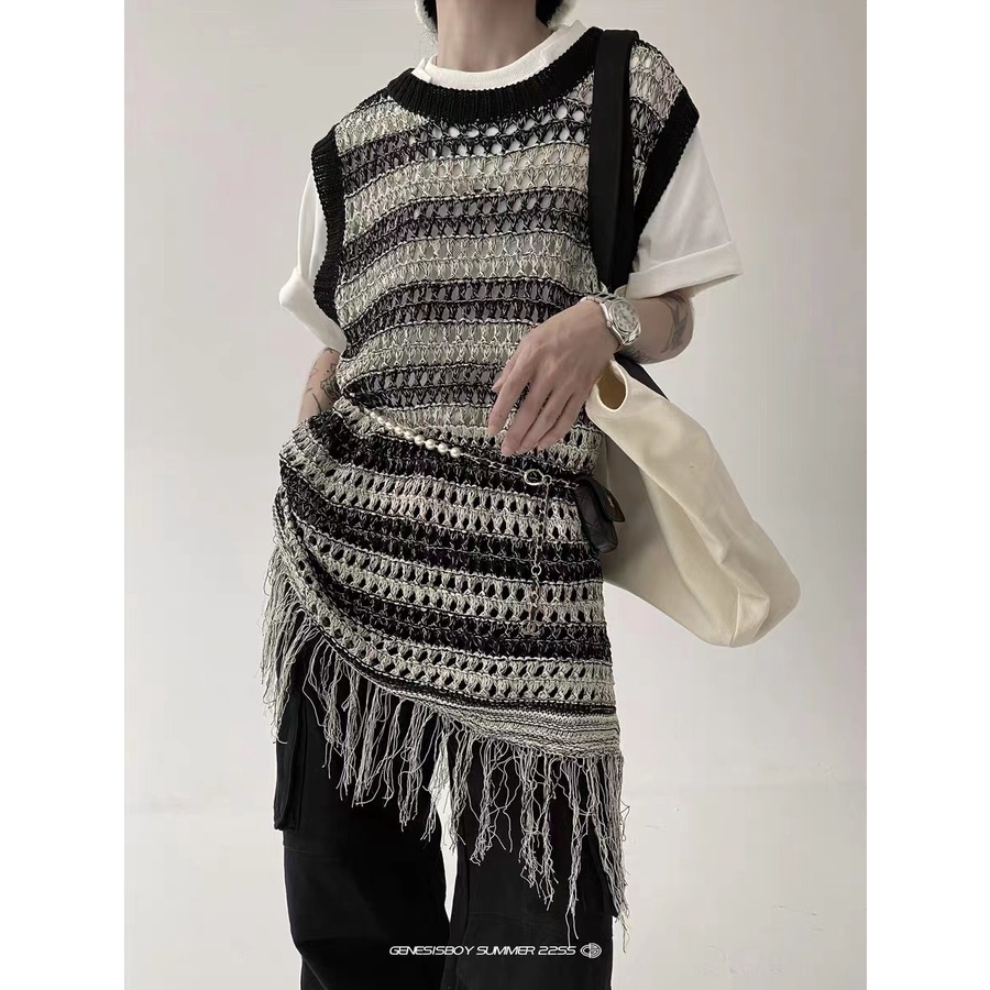 Áo Dệt Kim Sát Nách Kẻ Sọc Ngang Thời Trang Mùa Hè Hàng Mới Phong Cách Pháp 2022 Cho Nữ