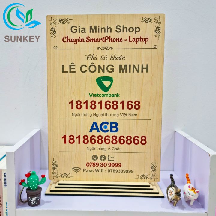 Bảng Số Tài Khoản Ngân Hàng, Bảng Gỗ Khắc Mã QR, Menu Để Bàn, Bảng Tên Shop