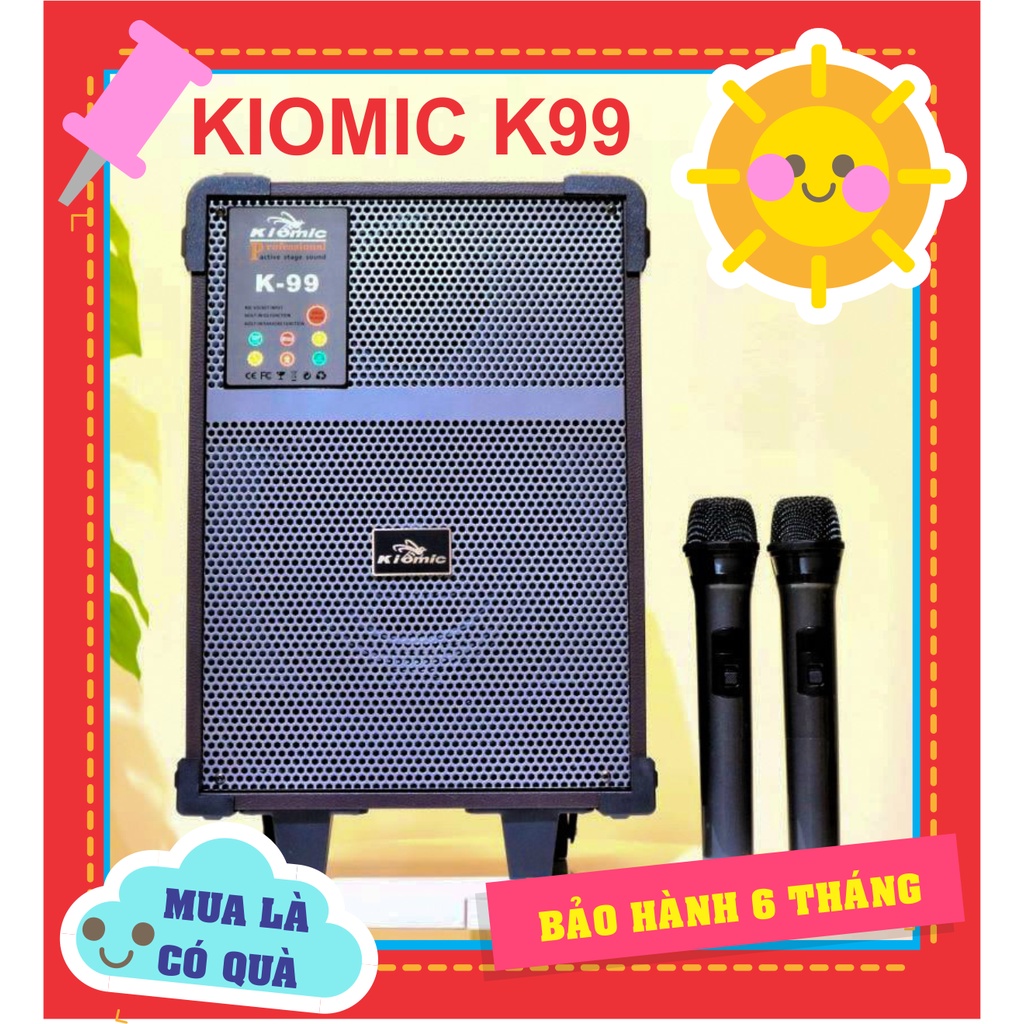 Loa kéo Kiomic K99 bass 20 ốp da cực đẹp - kèm 2 mic không dây UHF - Hàng chính hãng BH 6 tháng