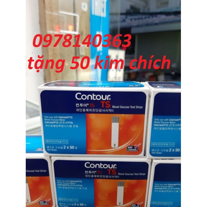 combo 100 que thử đường huyết Bayer Contour TS tặng 50 kim chích