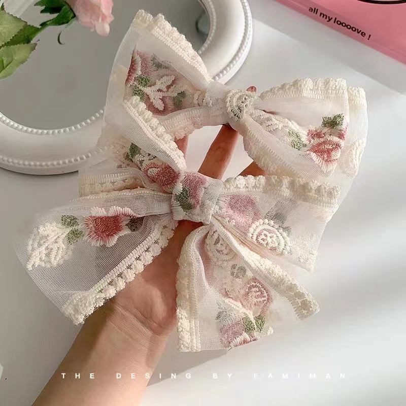 Kẹp Tóc Nơ Ren Thêu Họa Tiết 2022