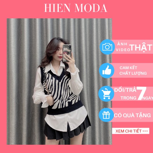 Áo len gile hoạ tiết vằn,áo Gile frorm rộng kiểu dáng hàn quốc