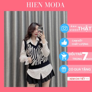 Áo len gile hoạ tiết vằn,áo Gile frorm rộng kiểu dáng hàn quốc