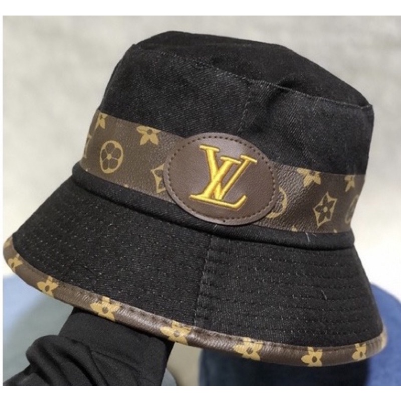 Non bucket nam nữ, bo cụp jeans mềm, viền da in logo L unisex