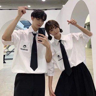 [CÓ CÀ VẠT] Sơ mi nam nữ form rộng trắng cà vạt đen form unisex