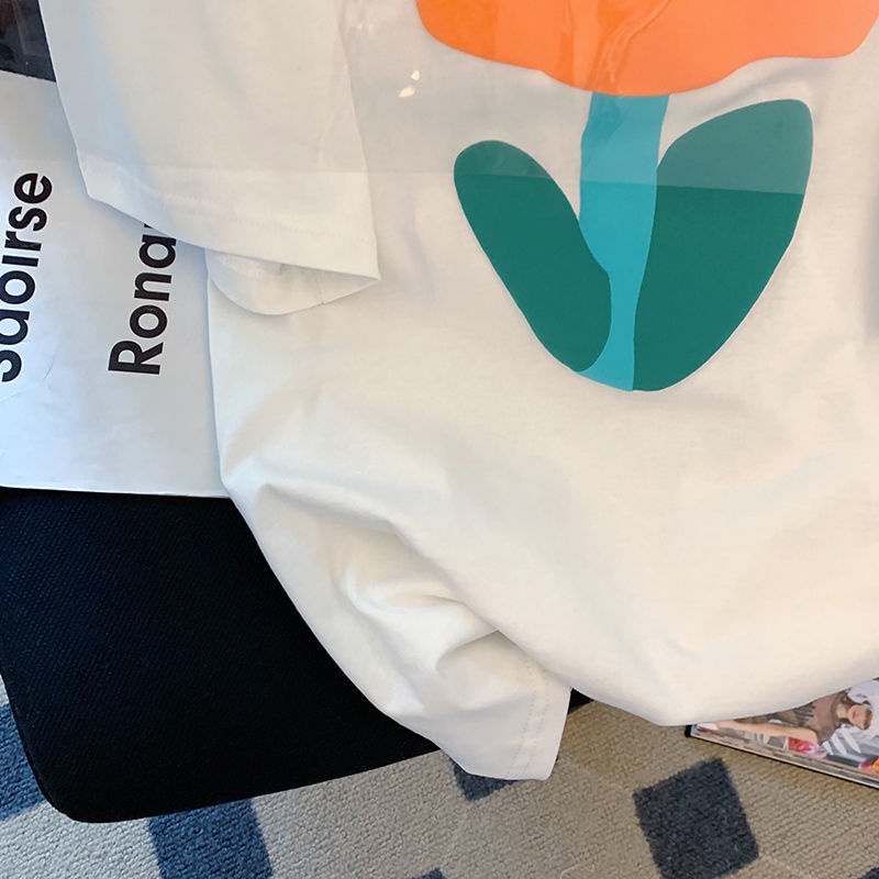 Áo Thun Tay Ngắn Cổ Tròn Dáng Rộng Phong Cách Hàn Quốc Thời Trang Cho Nữ