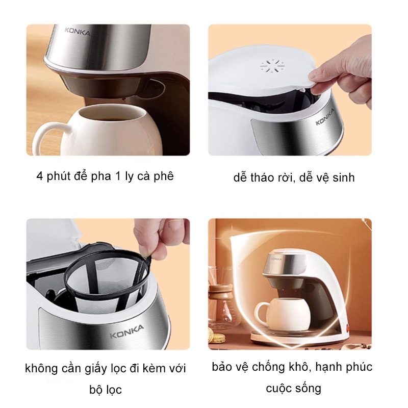 [Mã ELHADEV giảm 4% đơn 300K] [CHÍNH HÃNG] Máy Pha Cafe Cà Phê Tự Động Mini Tặng Cốc Sứ Muỗng Canh KONKA KCF-CS2