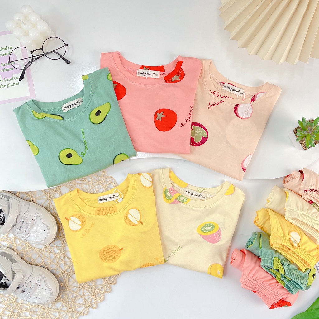 [Bé 7-19kg] Bộ Dài tay Thun Lạnh trái cây mềm mịn mát in hình cho bé trai, bé gái từ 7-19kg