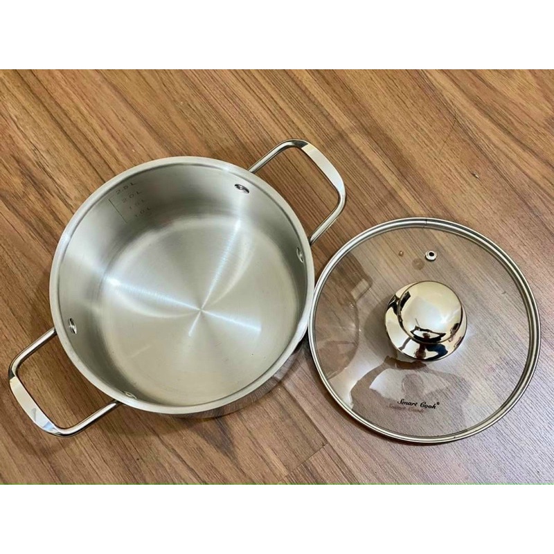 nồi inox 20cm emich 3 đáy vung kính đáy từ cao cấp