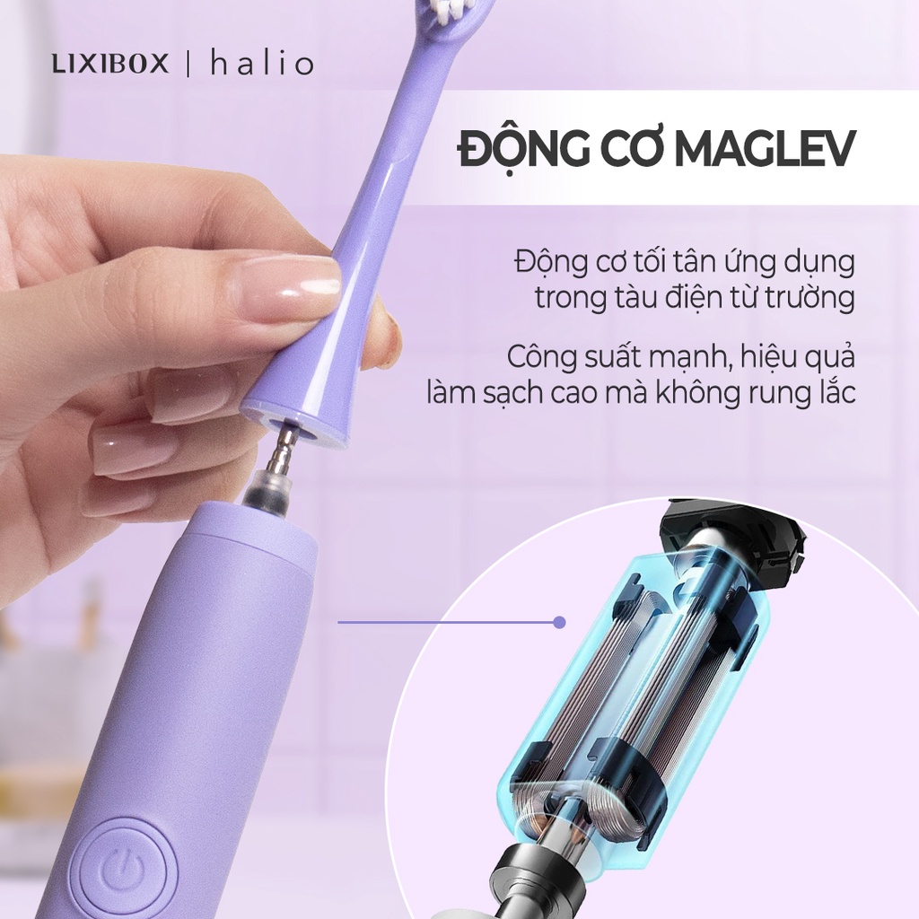 [Mã COSLXT5 giảm 10% đơn 600K] Combo Bàn Chải Điện Làm Halio Toothbrush PRO - Tím &amp; Máy Tẩy Trắng Răng Halio Enhancer