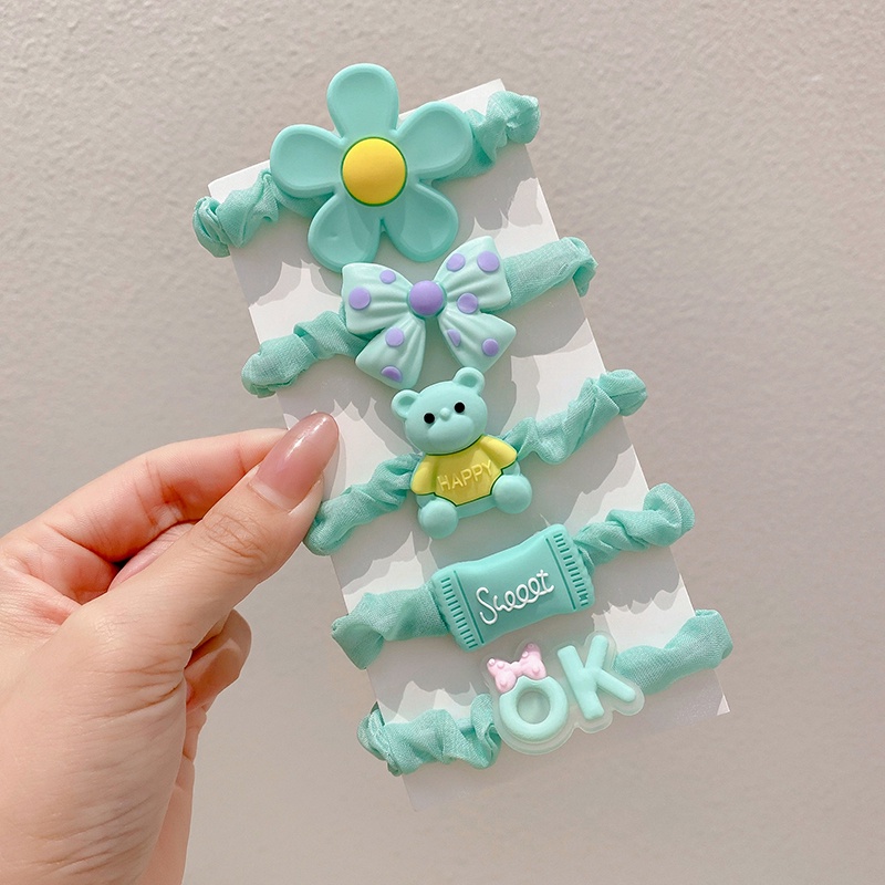 Dây Cột Tóc Cao Su Co Giãn Không Làm Đau Họa Tiết Hoạt Hình Màu Hồng Cho Bé